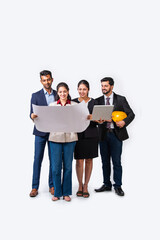 Wall Mural - Group photo of Indian asian construction company employees looki