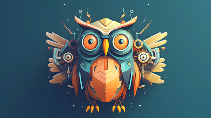 Wall Mural - Robot Owl illustration flat vector