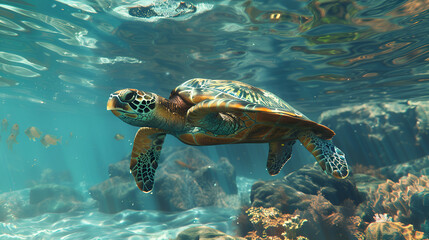 Wall Mural - Sea Turtle in the Ocean Aspect 16:9 Turtle 