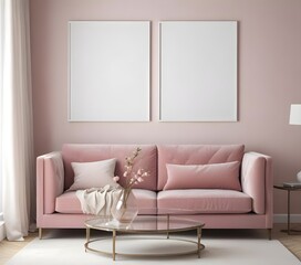 Frame mockup, ISO A paper size. Living room poster mockup. Modern interior design. Living room Interior mockup with house background. 3D render