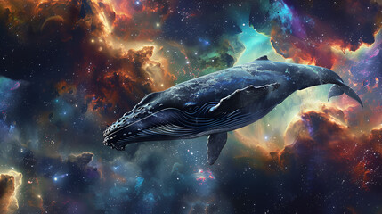 Wall Mural - Artistic Style Whale Swimming in the Space Digital Art Whale Swimming in the Galaxy Aspect 16:9