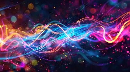 Wall Mural - Abstract illustration of neon energy fibers in motion