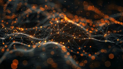 Poster - Energetic web of glowing fibers on a dark backdrop