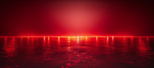 Red neon light on dark room background. Horror spooky wallpaper. Generative AI technology.	
