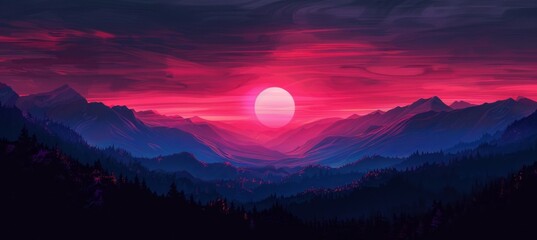 Wall Mural - horror purple dusk sunset landscape. generative ai technology.