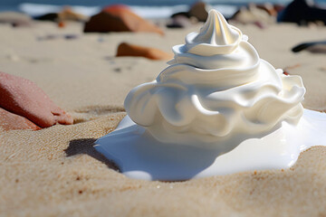 Sticker - an-enchanting-3d-photography-of-a-cream-colored-gasby-on-a-beach