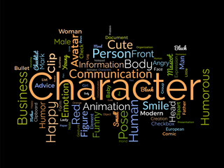 character word cloud template. illustration avatar concept vector tagcloud background.