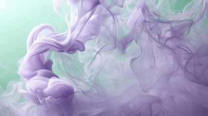 Mint green backdrop with swirling purple smoke, minimalist modern art.