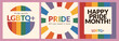 © Dukhanina Ekaterina - Happy pride month or day card set. LGBTQ+. Poster with rainbow backgroundin retro rainbow colors. Geometric vector illustration