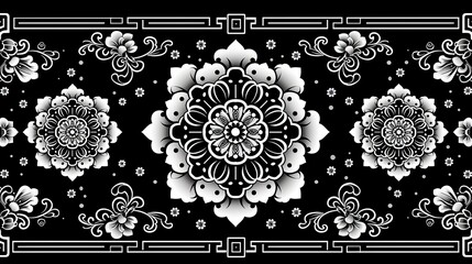 Korean traditional pattern, white & black background, vector,