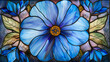 © TY - Blue flowers stained glass frame background wallpaper