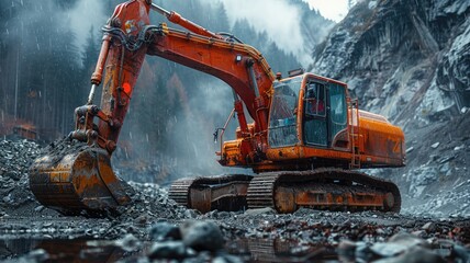 Wall Mural - excavator at construction site