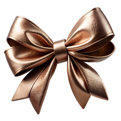 metallic brown ribbon bow isolated on background