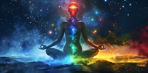 Wall Mural - the image depicts the concept of spirituality and self-discovery through chakra opening, meditation,