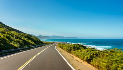 view of the beach, car on the beach, wallpaper car on highway, car driving on the road, A vintage convertible cruising down a coastal highway, the ocean breeze mingling with the scent of salt and free