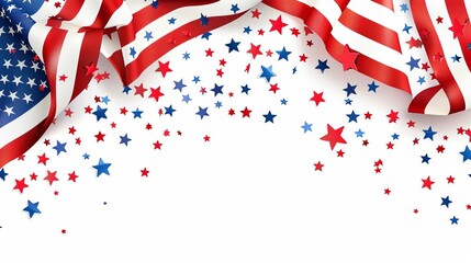Wall Mural - Celebratory American flag background with red, white, and blue streamers and stars, perfect for patriotic events and national holidays.