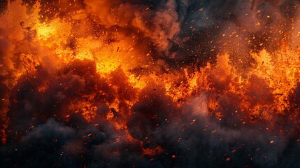 Wall Mural - Explosive lava bursts and flames with swirling black smoke, featuring vivid orange and red colors, designed for banner backgrounds with text space