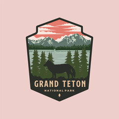 grand teton national park emblem patch logo vector symbol illustration design