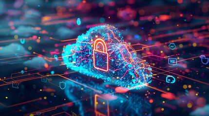 A colorful image of a cloud with a lock on it
