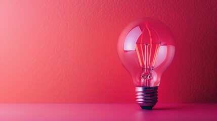 Wall Mural - a bulb emits pink light against a solitary, abstract pink background, harmonizing perfectly.