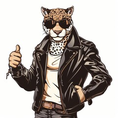 a retro jaguar character acting super cool the jaguar has a confident stance