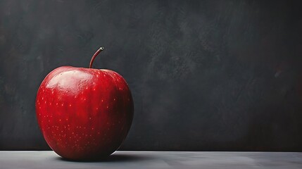 Wall Mural - a large red apple set against a backdrop of solid slate gray.