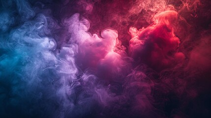 Wall Mural - Intense abstract background with dramatic smoke and fog in vivid red, blue, and purple hues, perfect for striking wallpapers