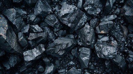 A pile of black rocks with a dark and moody atmosphere