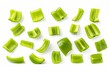 © Color Scribe - Set of fresh whole and sliced green bell pepper isolated on white background. With clipping path. Full depth of field. Focus stacking, Generative AI