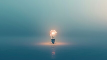 Wall Mural - A lone bulb illuminates against an abstract, isolated white background, radiating gentle light.