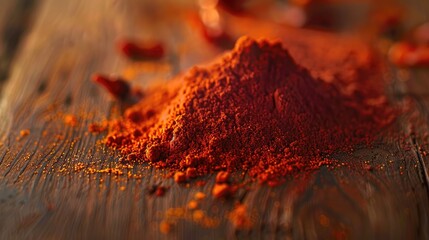 Poster - Red chili powder on a wooden surface