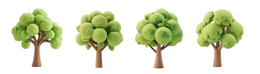 Wall Mural - A 3D cartoon tree model ideal for nature-themed designs isolated on transparent background cutout png