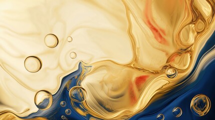 Canvas Print - A macro photograph of a golden liquid with air bubbles, creating a vibrant and abstract image