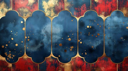 Canvas Print - Abstract painting featuring arched panels with blue, gold, and red colors