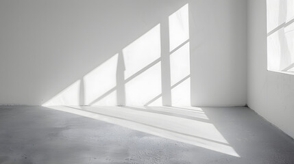 Canvas Print - Natural light rays casting minimal shadows on white wall, trace monotone