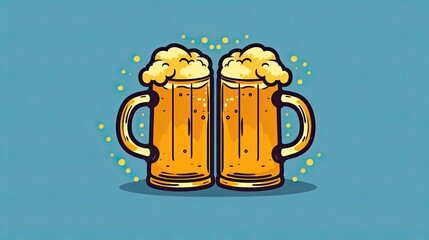 Wall Mural - A minimalist illustration of a beer mug clinking with another, symbolizing a toast at Oktoberfest