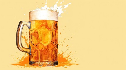 Wall Mural - A minimalist illustration of a beer mug overflowing with foam, a classic image of Oktoberfest