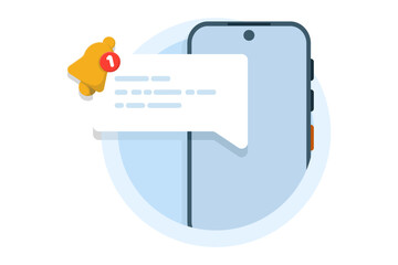 chat message notification concept. notification message, incoming message reminder, notification on device. new message notification, mobile app push notification. flat design illustration