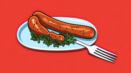 Wall Mural - A simple graphic of a sausage on a fork, representing the food enjoyed at Oktoberfest