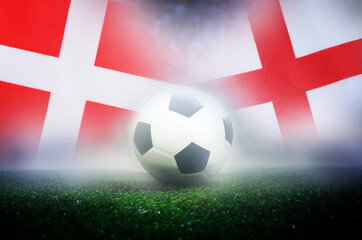 group C stage match , Denmark vs England , Football Nation Flag and soccer ball on green grass