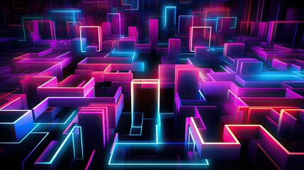 Wall Mural - Abstract glow 3D background with vibrant neon geometric shapes