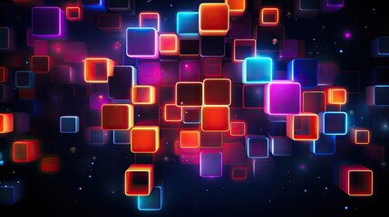 Wall Mural - Abstract glow 3D background with vibrant neon geometric shapes