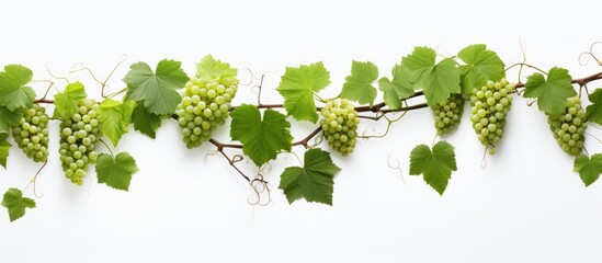 Wall Mural - fresh grape vine branch on white backdrop with copy space image.