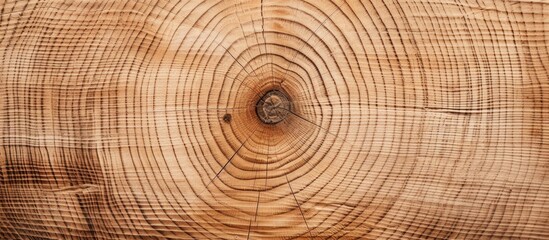 Canvas Print - Slice of large tree trunk with rings, cracks on textured surface. Neutral brown hardwood background from forest with copy space image.