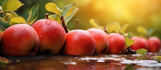 Sticker - Fresh red apple in natural setting, ideal for food advertising with copy space image.