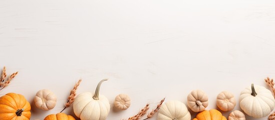 Wall Mural - handmade plaster pumpkins against a natural backdrop for autumn holidays, featuring diy craft gypsum