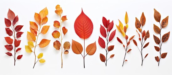 Sticker - Colorful autumn twig against a white background with copy space image.