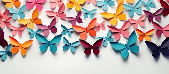 Wall Mural - butterfly origami displayed on a white background with copy space image.