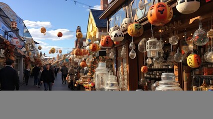 Wall Mural - Vendor selling Oktoberfest-themed holiday and seasonal decorations