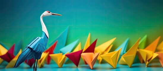 Wall Mural - Colorful origami birds displayed on a white background with ample copy space image.